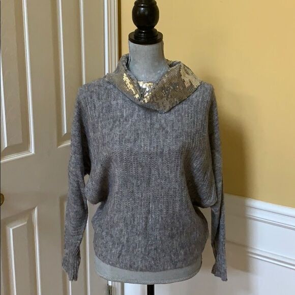 Gray Sweater with Silver Sequin Collar - Picture 1 of 9